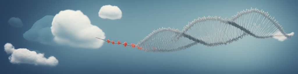 A bad AI generated image of a dinosaur surrounded by all this DNA it's generated from clicking.